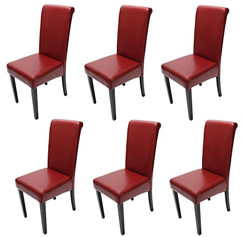 Mendler 6er-Set Esszimmerstuhl Novara II, Leder - rot, dunkle Beine