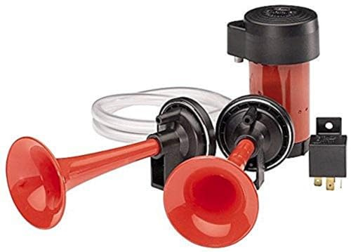 HELLA 3PB 003 001-661 Trumpet Horn - 24V - 118dB(A) - Frequency Range: 780/840Hz - Dual-tone Trumpet Horn - Electric-pneumatic