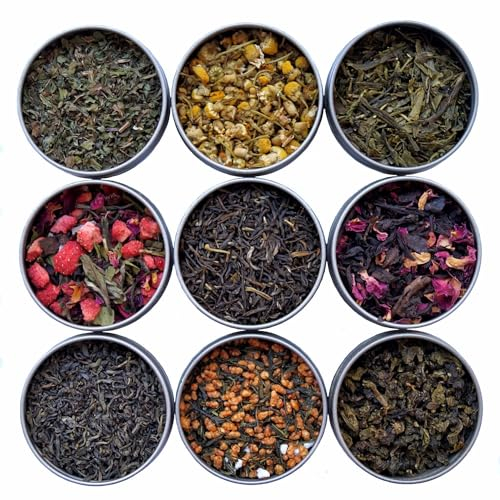 Heavenly Tea Leaves 9 Flavor Variety Pack, Assorted Loose Leaf Tea Sampler Set - Assortment of Green Tea, Herbal Tea, Black Tea, & White Tea