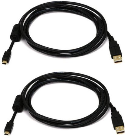 Mini USB Cable 2.0 Gold - Type A to Mini B - Data Sync & Charging - Compatible with Hero 2/3/4, PS3 Controller, MP3 Players, Dash Cam, Nikon, SatNav, Camera and more - 3M / 9.8ft - [2-Pack]