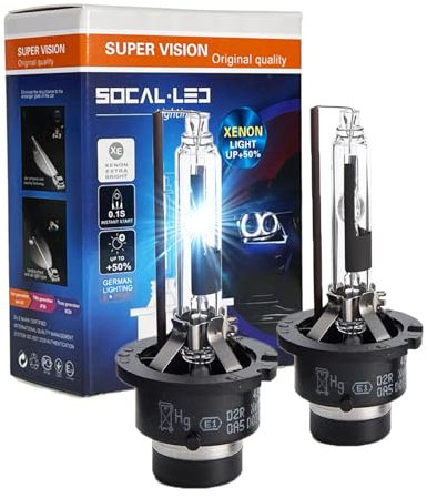 SOCAL-LED 2x D2R HID Bombillas Reemplazo directo del faro de xenón OEM de 35W CA 6000K Cristal blanco