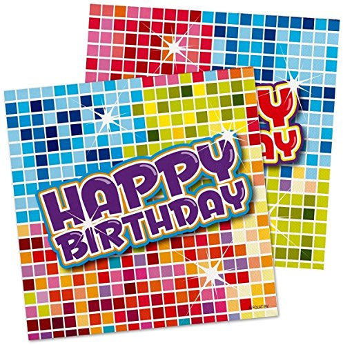 Folat - Birthday Blocks Napkins 25 x 25 cm - 16 Pieces, Multicoloured, 60652