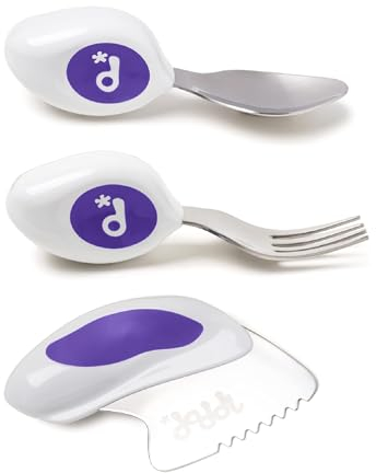 Ensemble 3 pièces doddl couteau, cuillère, fourchette - Apprenez à utiliser les couverts pour tout-petit en quelques minutes, les ustensiles pour 1 an et plus, les accessoires de sevrage, Indigo