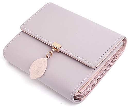 Portefeuille Femme UTO Porte-Monnaie Feuille Exquis Pendentif en PU Cuir 6 emplacements de Carte Rose