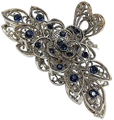 Fodattm Vintage-Haarklammer für Damen / Mädchen, aus Metalllegierung und Strass, große Größe, modische Haarspange im Retro-Look, mit Blumen, für dickes Haar