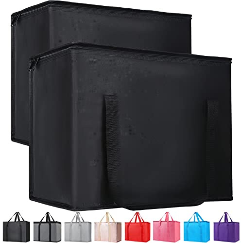 Bodaon 2-Pack Insulated Reusable Grocery Bag Heavy Duty Thermal Tote, X-Large for Frozen Foods Cold Storage, Travel Cooler Shopping Transport Hot Food Delivery, Collapsible Insulated Bags, Black