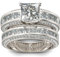 Jeulia Damen Sterling Silber Ringe Set Prinzess-Schliff 4-Prong Diamant Ringe Set Schmuck für Braut Hochzeit Band Verlobungsring Trauring Ehering (Sterling Silber, 50 (15.7))