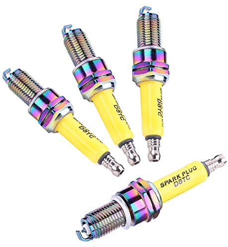 motorcycle spark plugs,D8TC Zündkerze,4 Stücke Hochleistungs-Zündkerzen Kfz-ersatz Zündkerzen für Motorrad Roller ATV Dirt Bike D8TC A7TC Motorrad Zündkerze Auto Styling Nagelneu(D8TC)