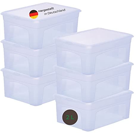 Novaliv 6x Aufbewahrungsboxen mit Deckel klein 2 L transparente Nestbar stapelbare Plastikboxen mit Clipverschluss Kunststoff BPA-frei 20x16,5x9 cm