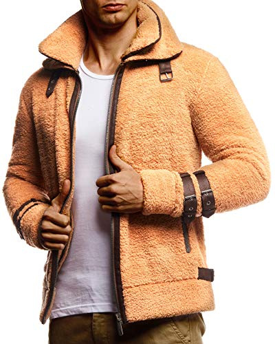 Leif Nelson LN20125 Men's Sweat Jacket Teddy Fleece Jacket Leisure Jacket for Men Teddy Fleece Biker Jacket Black Transition Jacket Stand-Up Collar, camel, XXL