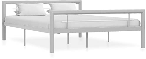 vidaXL Bettgestell Bett Metallbett Schlafzimmerbett Doppelbett Bettrahmen Schlafzimmermöbel Ehebett Lattenrost Grau Weiß Metall 140x200cm