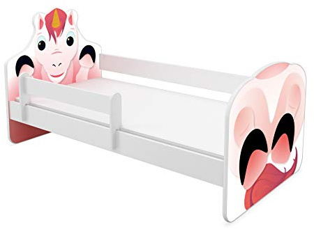 ACMA Tiere VII Kinderbett Jugendbett Matratze Rausfallschutz Lattenrost Spielbett Kinderzimmer Möbel (03 Einhorn, 160x80 cm)