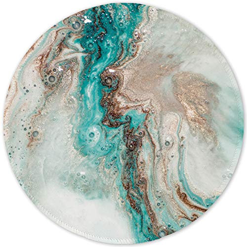 ITNRSIIET Tapis de Souris Rond, Tapis Souris pour Ordinateur PC Bureau Portable, Étanche Surface Lisse, Base Antidérapante en Caoutchouc, avec Bord Cousu, Marbrure Verte