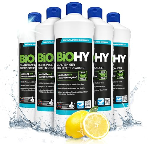 BiOHY Nettoyeur de vitres pour aspirateurs de vitres (6 x 1l Bouteille) | brillant éclatant sur toutes les surfaces | pour un nettoyage sans traces (Fenstersauger)
