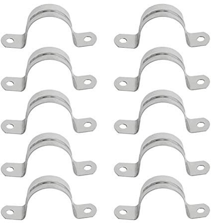 Aopin 32mm Rigid Pipe Strap Clamp 2 Holes Strap U Bracket Tube Strap Tension Clips 201 Stainless Steel, for Pipe Fixing, Silver, 10Pcs