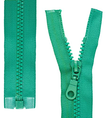Teilbarer Reißverschluss, 2 Stück, 25 cm Schienenlänge, in Grün, 1-Weg offenes Ende #5, 5,75 mm Schienenbreite, 34 mm Bandbreite, Ersatz Reissverschluss Kunststoff, Kunststoffreissverschluss # 5