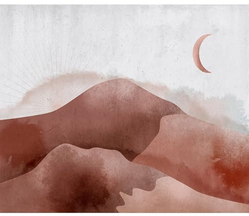 decomonkey - Papier Peint Panoramique Paysage Abstrait 200x140 cm - Décoration murale moderne – Tapisserie décorative pour chambre salon - Paysage lune sable désert scandiboho tendances
