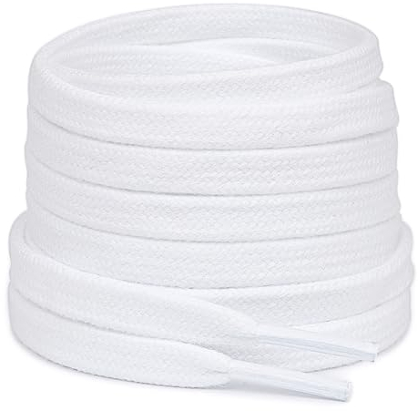 Stepace 2 pares cordones planos de 100% algodón 8 mm de ancho cordones para zapatillas y Zapatos deportivas Cordones de Calzado Deportivo de Reemplazo Blanco 140