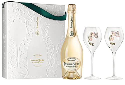 Perrier BDB Jouet Blanc De Blancs Champagne 75cl Two Glass Gift Set