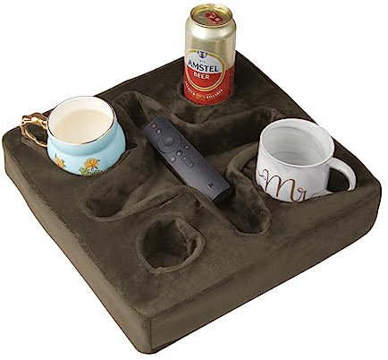 Xchouxer Cuscino portabicchieri per divano e letto, vassoio per rinfresco per bevande, telecomando, snack (marrone)