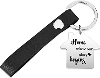 Zysta Porte-clés maison nouvelle gravure Home Sweet Home avec cœur pour femme homme, porte-clés voiture pendentif maison avec sangle cuir personnalisé photo, cadeau crémaillère pour lui et amis