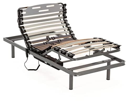 Nalui - Rete per letto 67 x 180 cm con gambe ProCare, 11 doghe in legno di faggio da 10 cm e struttura in acciaio. Rete elettrica articolata in 5 piani con comando e cursori per regolare la fermezza