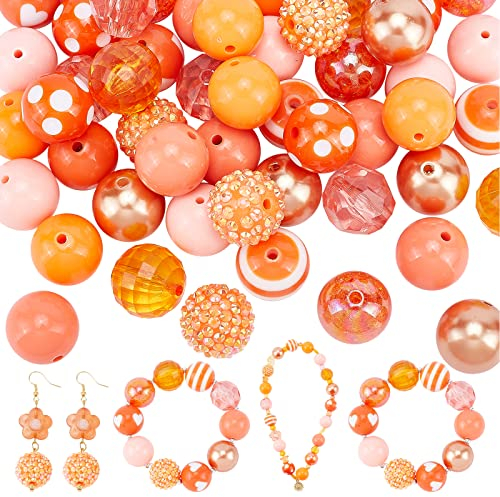 PandaHall 20mm Kaugummiperlen, 50 Stück Grobstrickperlen Orange Acrylperlen Große Strassperlen Lose Perlen für Halloween Girlande Schmuck Armband Halskette Stiftbeutel Kettenherstellung