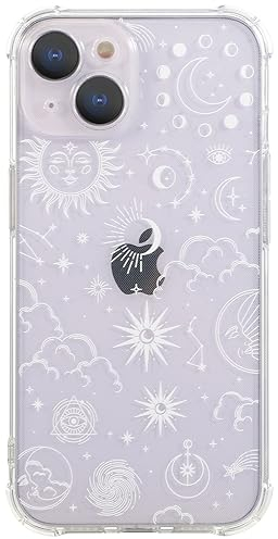 CHEORFAY iPhone 14 Case, Clear Transparent Flexible Soft Silicone TPU Bumper Buffer Shockproof Protective Cover with Fantasy Astrology Pattern Design for iPhone 14 - Moon Star