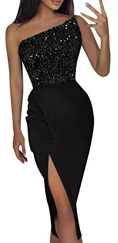 Frauen-reizvolles Schulter-Normallack-Pailletten-Schlitz-Langer Rock-Kleid 2 Teiler Damen Kleid Glitzer