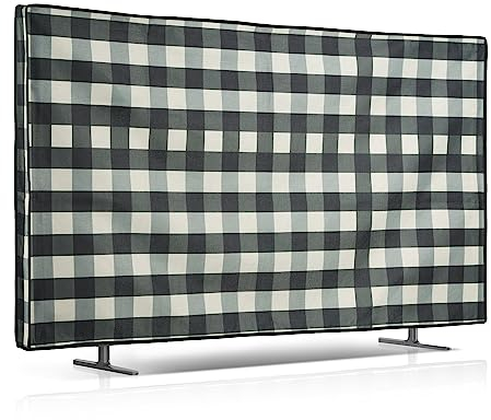 kwmobile Custodia per Schermo Compatibile con 55 TV - Copri Schermo Televisore - Copertura Antipolvere in Lino - Bande a Quadri
