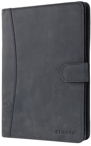 STILORD 'Cohen' A4 Dokumententasche Leder Vintage - Elegante Schreibmappe mit 12,2 Zoll Tabletfach & Reißverschluss - Perfekt für Business, Meetings & Arbeit - Echtes Leder, Farbe:Carbon - grau