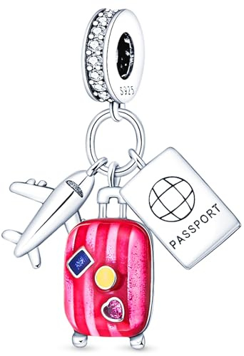 NUJIFFY Charms Abalorios para mujer Colgante de Viaje Abalorio de plata de ley 925 Colgante para pulsera Joyería regalo