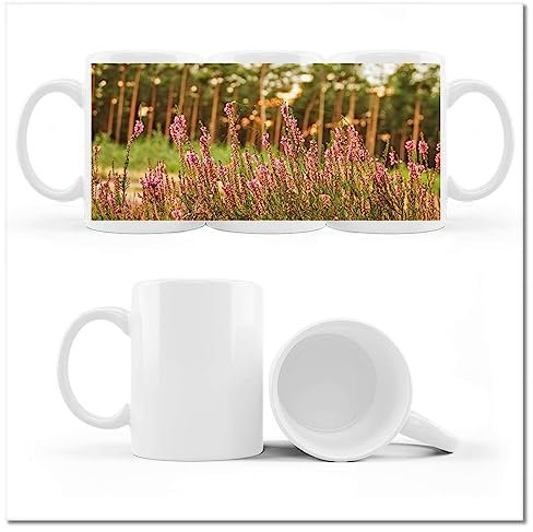 Kaffee-/Teetasse mit Foto Heidekraut verschlungen mit Spinnweben