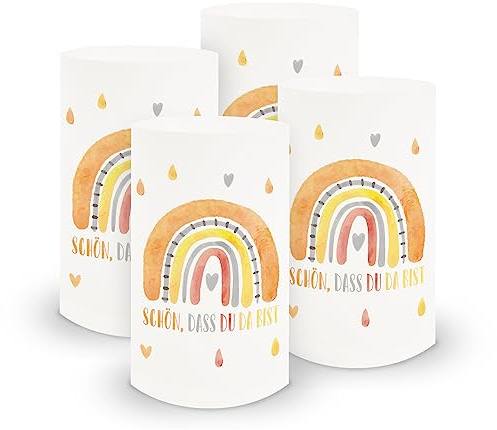 itenga 6X Windlicht Tischlicht aus Folie I Schön DASS du da bist Regenbogen Boho Stil I 10,0 x 21,0 cm I ideal als Tischdeko I geeignet für Teelichter oder LED-Kerzen