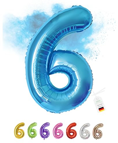 LITTLE BIRTHDAY | Zahlen Luftballon | Folienballon | Helium Gas Balloon Ballon | 101 cm | 0 1 2 3 4 5 6 7 8 9 in vielen Farben | Geburtstag | Kindergeburtstag | Deko | blau 6