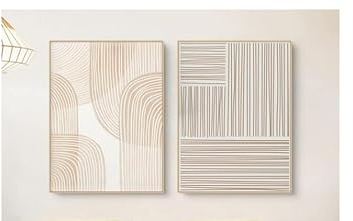 UEHVVF Qualität Poster 2 Stück Set Beige Bild Abstrakte Wand Kunstdrucke Rahmenlos Modernes Bild Schlafzimmer Wohnzimmer Wanddekoration Leinwand Gemälde (beige,60 * 90CM)