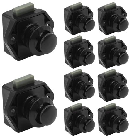Hoypeyfiy 10pcs Push Button Drawer Door Latch Catch Cupboard Door Knob Latch for 15-18mm Thickness RV Boat Van Yacht Campervan (Black)