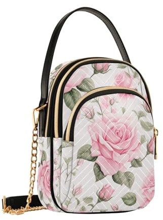 Schicke rosafarbene Umhängetasche für Damen, abnehmbare Kettentasche, Handygeldbörse, Schultertasche, Handtasche, Geldbörse, Chic Pink Rose, Einheitsgröße