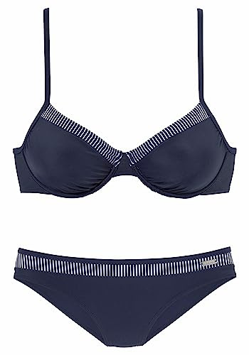 Lascana Damen Bügel-Bikini im modische- femininen Look mit gestreifen Kontrastblenden, Top mit verstellbaren Träger, vorn leicht gefüttert, hoher