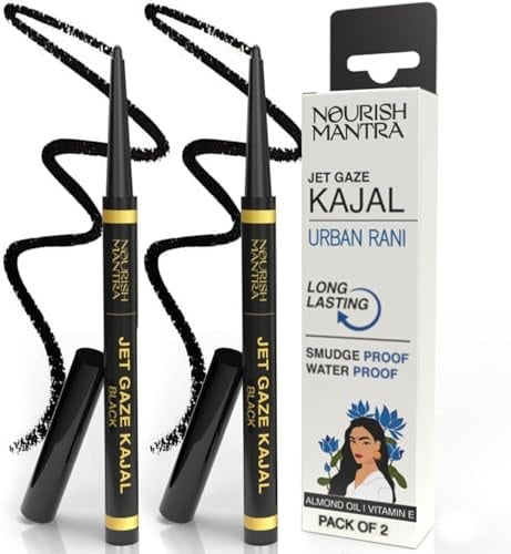 Nourish Mantra’s Jet Gaze Kajal Urban Rani - Combo - Black & Black 0.35g | Made with Almond Oil, Argan Oil & Vitamin E | Intense Pigmentation | Smudge Proof | Water Proof | Long Lasting Kajal Pencils