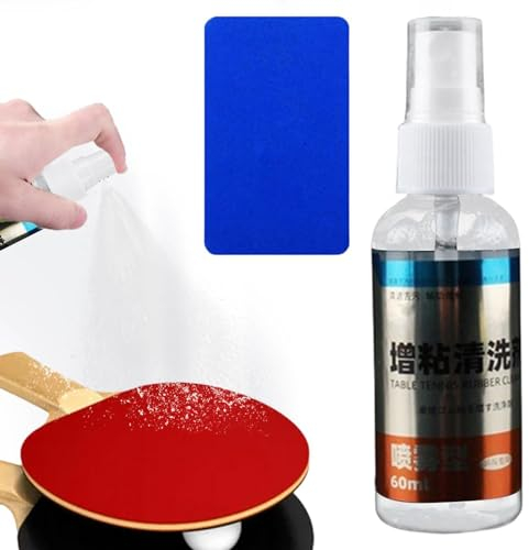 1/2 Set Pingpong Cleaner - Table Tennis Rubber Cleaner, Tennis Bat Cleaning Spray Kit | 60ml Tennis Racket Dirt Cleaning Liquid With 2 Sided Sponge Set, Powerful Racket Cleaner 3.94x1.97x1.57in
