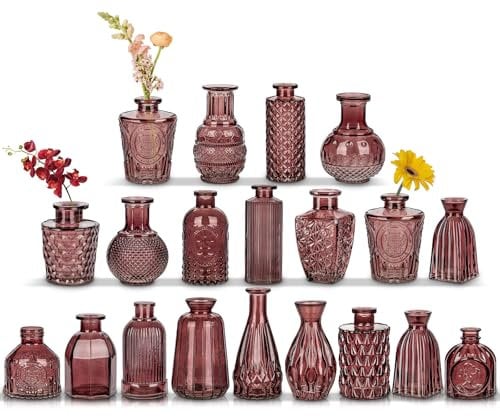 20er-Set Kleine Vasen Kleine Glasvase Vintage Deko Vasen Set Blumendekoration für Tischdeko Mittelstücke, Hochzeitsdekorationen, Blumen Deko Wohnzimmer Bad Muttertagsgeschenk, Krater Brown