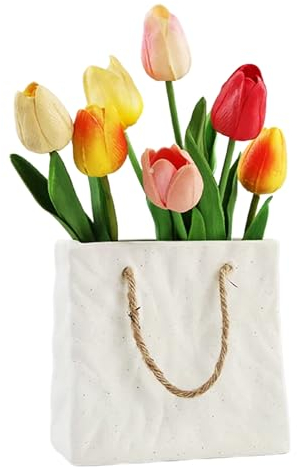 Yunjuhop Vaso tote bag bianco Room Decor, Ceramica Vaso Decorativo da interno, per libreria ufficio scrivania decorazione, arredamento casa, vaso bianco da interno (Piccolo)