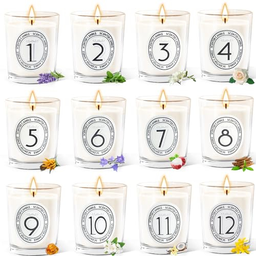 Duftkerzen Geschenkset für Frauen,12 Düft Duftkerze im Glas,Klein Duftkerze Geschenkset Sojawachs Lange Brenndauer, Aromatherapie jar Kerzenset im Glas für Frauen zu Geburtstag Muttertag Bad,Yoga