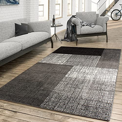 TT Home Tappeto Salotto Moderno Soggiorno Pelo Corto Vintage Screziato Moderno Motivo Geometrico, Colore: Grigio, Dimensione:60x110 cm