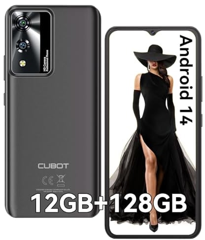 CUBOT A10 Handy Ohne Vertrag, 12GB + 128GB / 1TB erweiterbar, Android 14 Smartphone, 6.56 Zoll Display, 5100mAh Akku 48MP Hauptkamera Octa Core Prozessor Dual 4G SIM, OTG, Face ID, GPS Schwarz