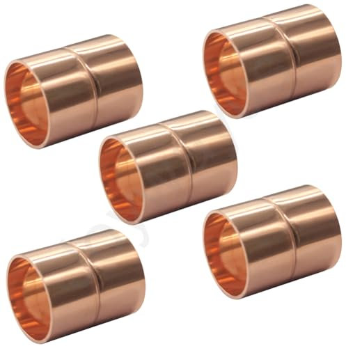 Joywayus 5 raccordi in rame da 2,5 cm con blocco fossette, raccordo dritto per tubi di sudore a pressione idraulici, connessione a saldare
