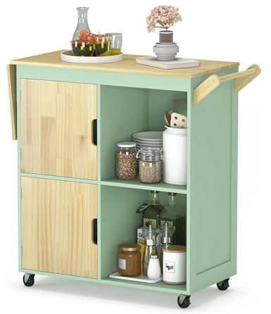 ZXFIYTBH Lagerregalwagen Kücheninseln, rollende Kücheninsel, Lagerschränke auf Rädern mit Drop-Leaf-Arbeitsplatte Multifunktionswagen(Style-B)