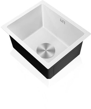 Fregadero Cocina 1 Seno,Pileta de Cocina Blanco, Lavadero Cocina Rectangular Inox,Pila de Cocina PequeñO con Drenaje,Formas de Instalar Sobre Encimera/Bajo Encimera (45x40x21cm)