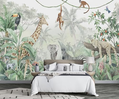 MIWEI Wallpaper Papier Peint Panoramique Animaux De La Jungle Tropicale Papier Peint 3D Tapisserie Decoration Poster Murale Chambre Salon -F006-330cmX245cm
